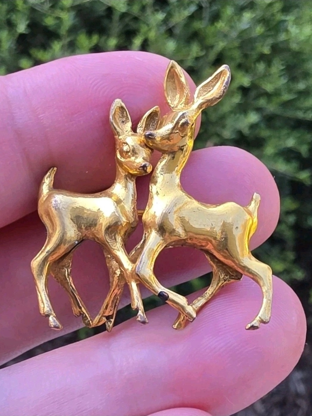 Vintage Double Deer Brooch Christmas Holidays European Trombone Clasp Figural